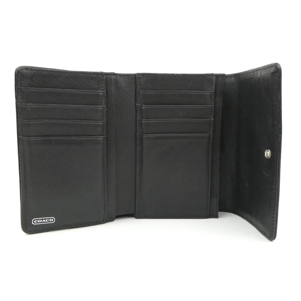 Coach Black Leather Medium Trifold Wallet